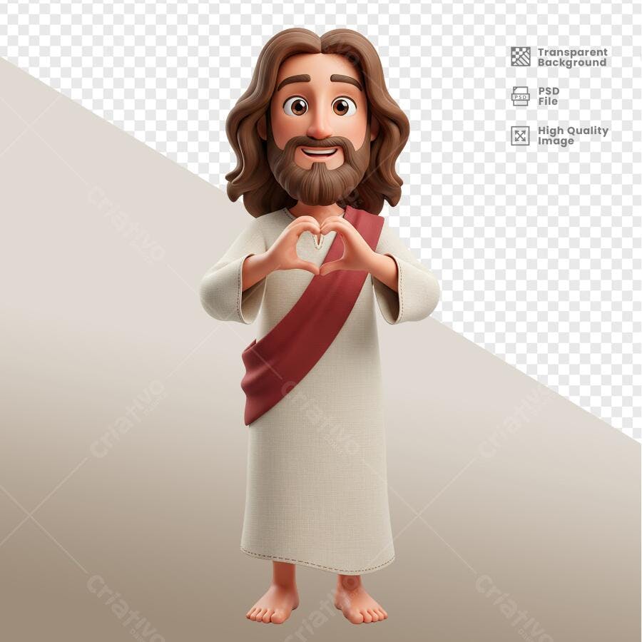 Ilustração Jesus Fazendo Sinal de Coração PSD Editável