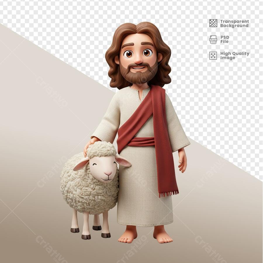 Ilustração Jesus e Cordeiro Páscoa PSD Editável