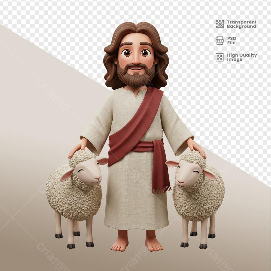 Ilustração Jesus com Cordeiros PSD Editável