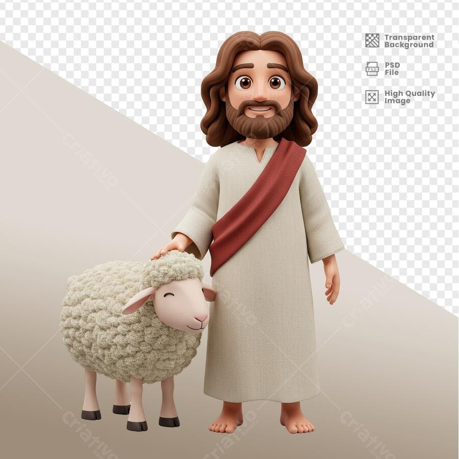 Ilustração Jesus e Cordeiro PSD Editável
