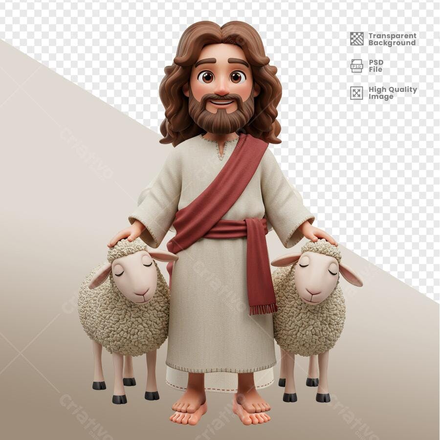 Ilustração Jesus com ovelhas PSD Editável
