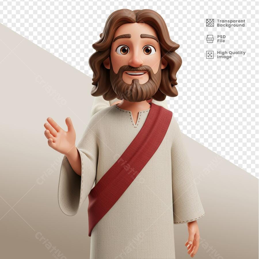 Ilustração Jesus Cristo Cartoon PSD Editável
