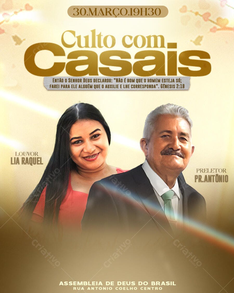 Flyer para Culto de Casais 30 de Março PSD Editável