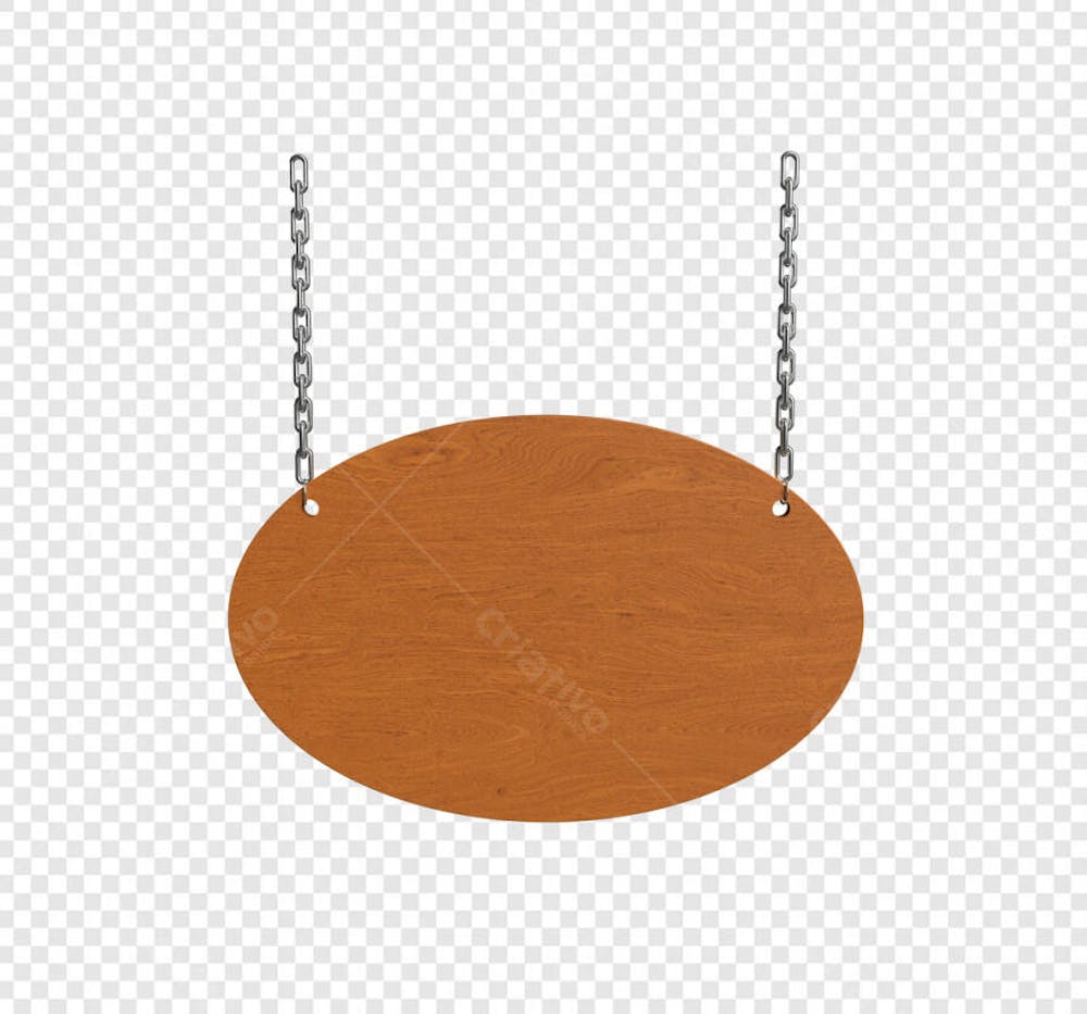 PLACA OVAL DE MADEIRA COM CORRENTE