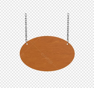 PLACA OVAL DE MADEIRA COM CORRENTE
