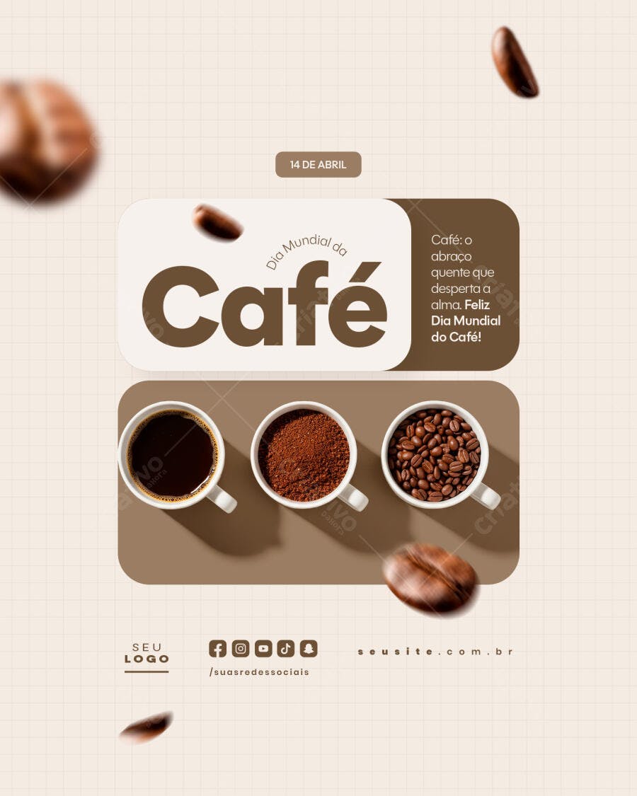 Flyer Dia Mundial do Café 14 de Abril PSD Editável
