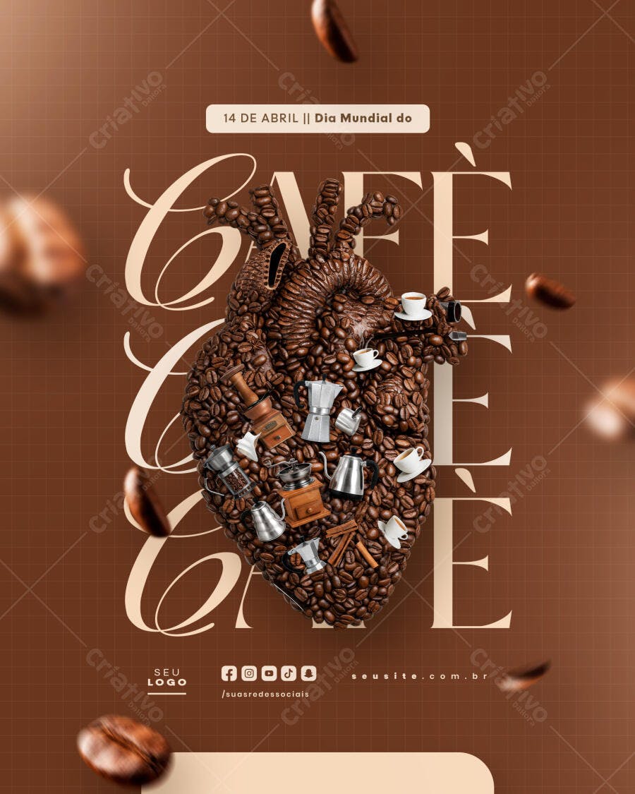 Flyer Dia Mundial do Café PSD Editável