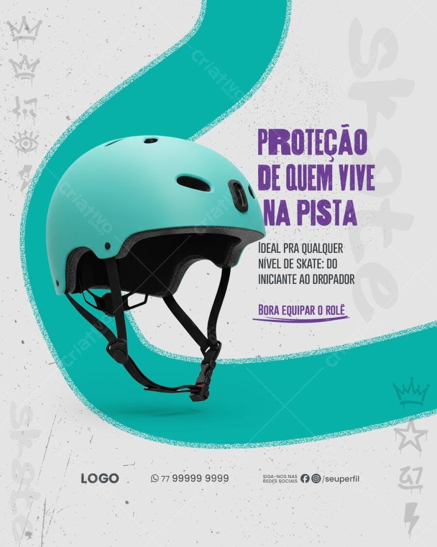 Flyer de capacete de skate PSD Editável
