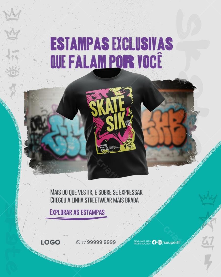 Camiseta Streetwear com Grafite PSD Editável