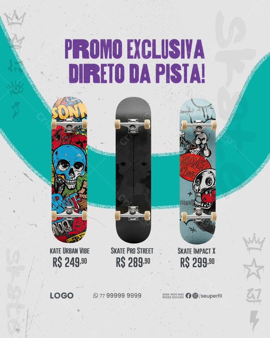 Flyer promocional de Skate PSD Editável