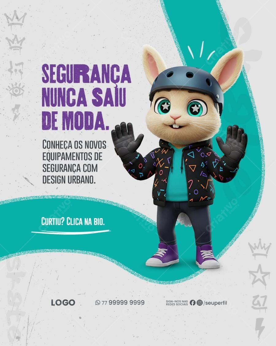 Flyer Segurança com Coelho Estilo Urbano PSD Editável