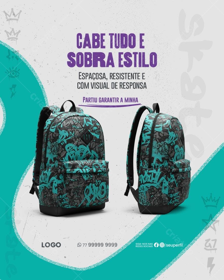 Mochila com Design Moderno PSD Editável