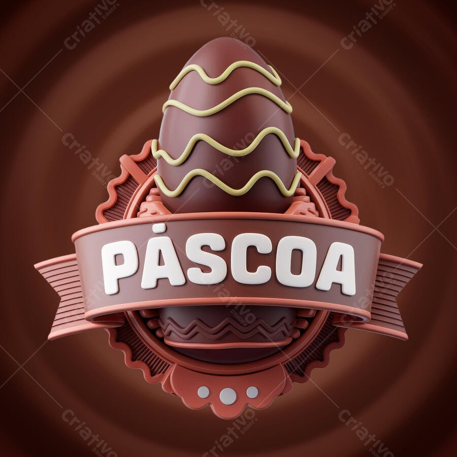Logo Páscoa com Ovo de Chocolate PSD Editável