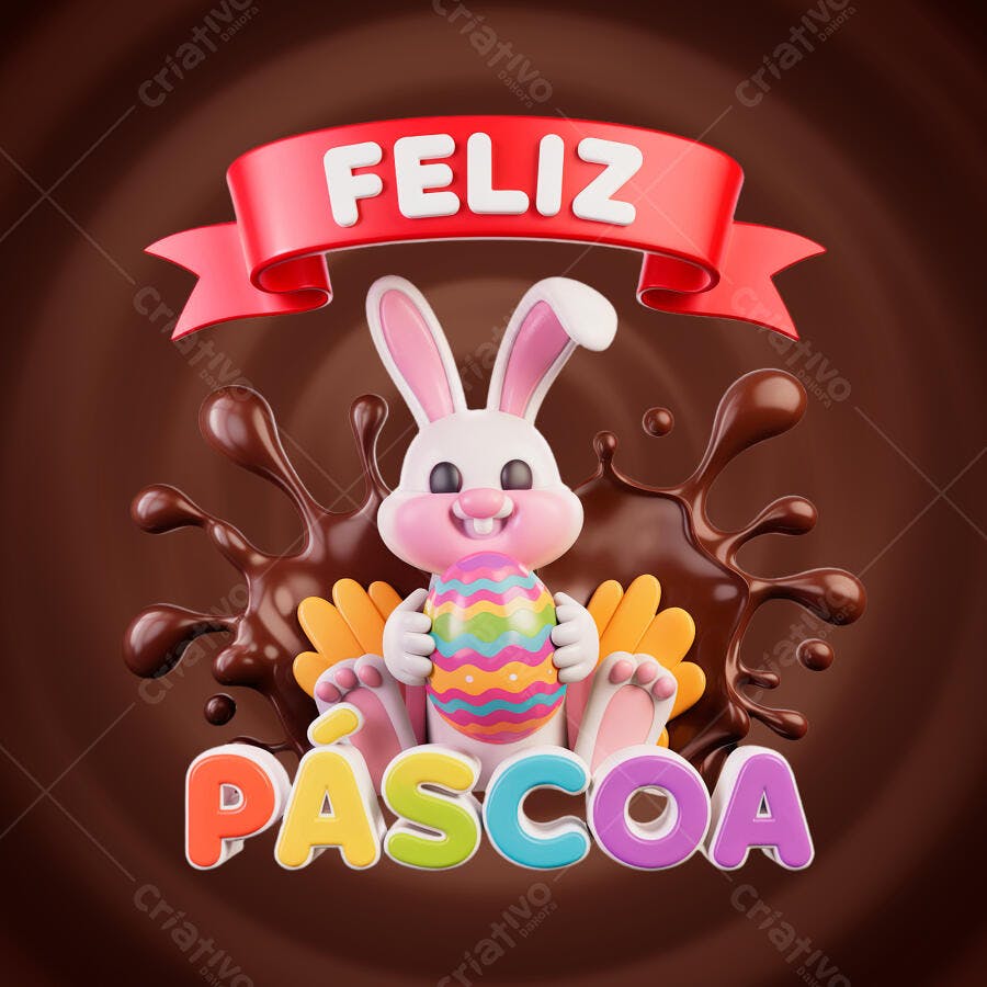 Flyer Páscoa com Coelho e Ovo PSD Editável