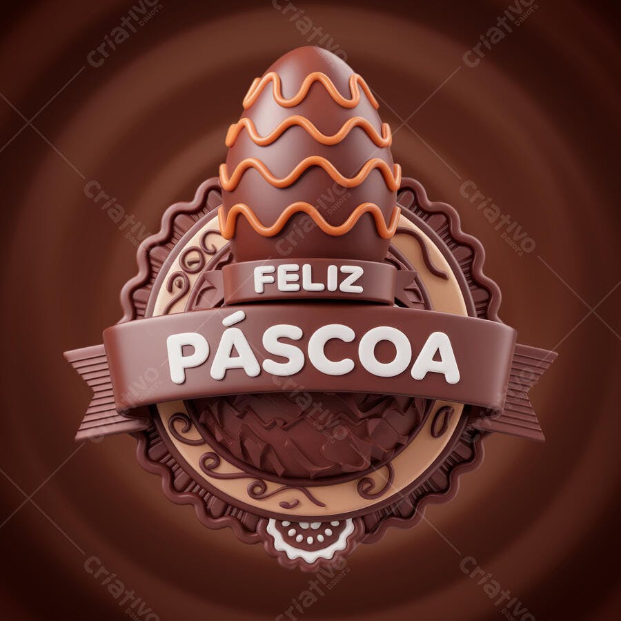 Logo Páscoa com Ovo de Chocolate PSD Editável