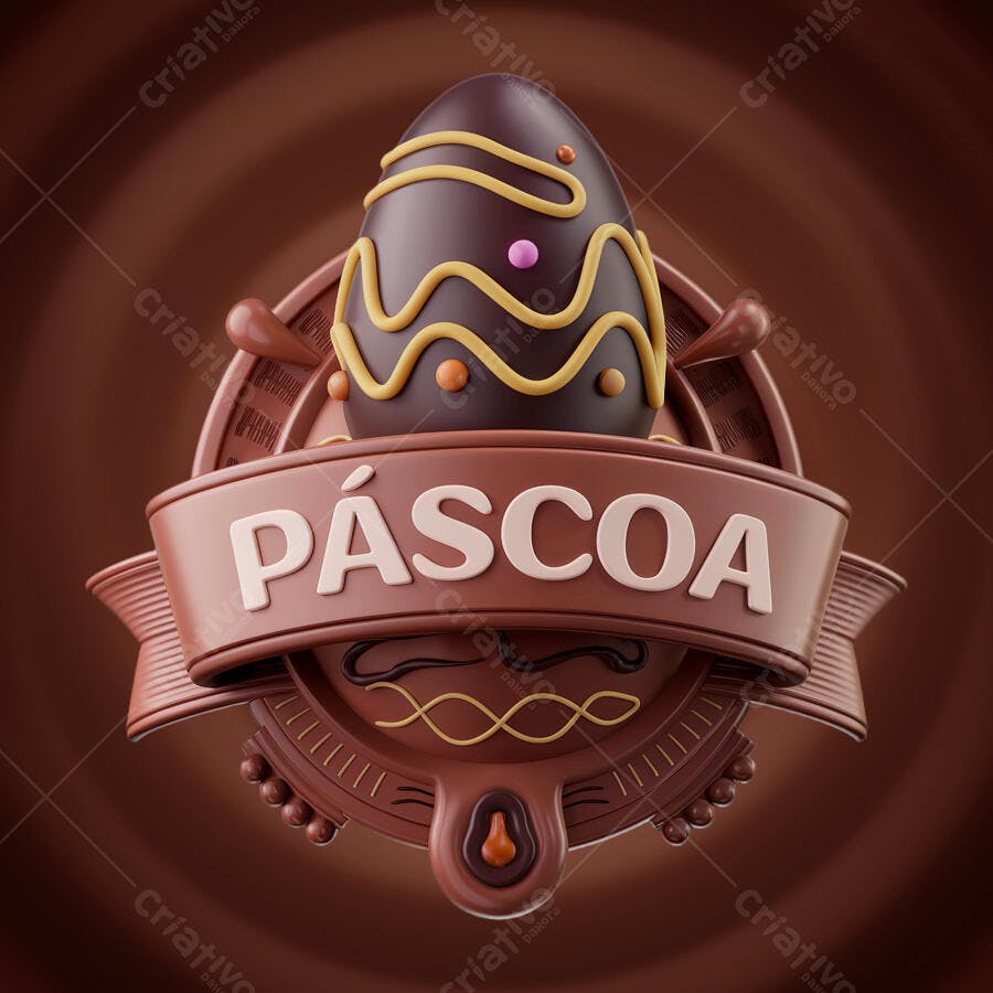 Logo Páscoa em Chocolate PSD Editável