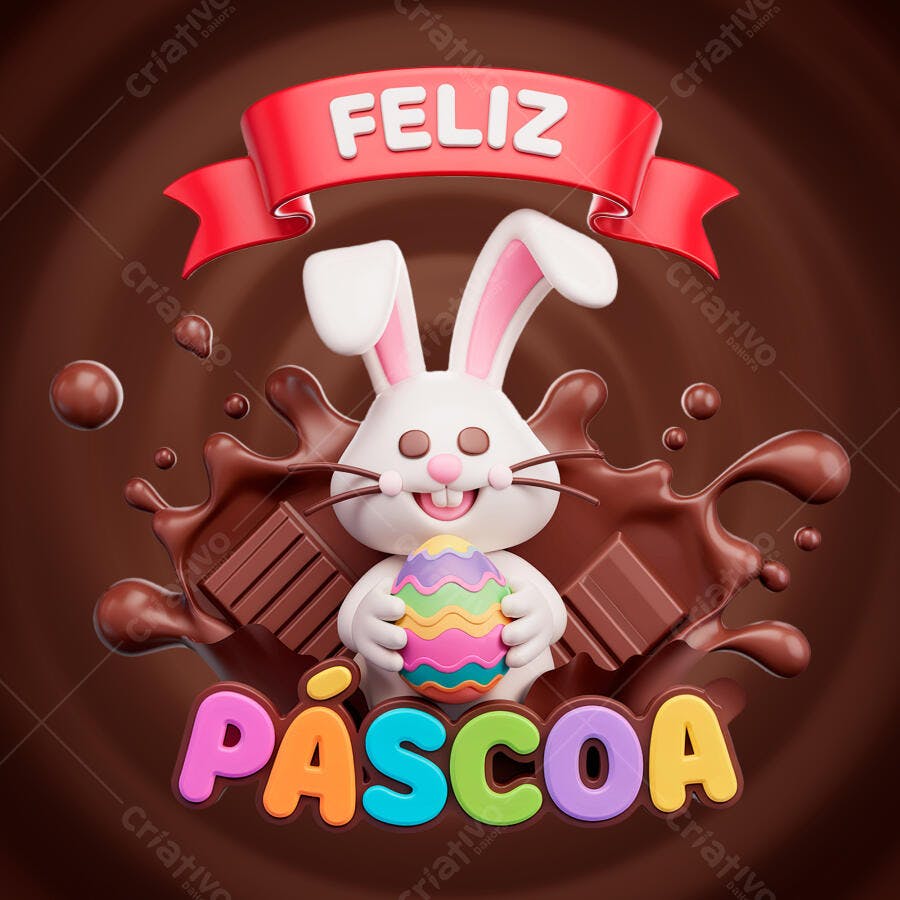 Flyer Páscoa com Coelho e Chocolate PSD Editável