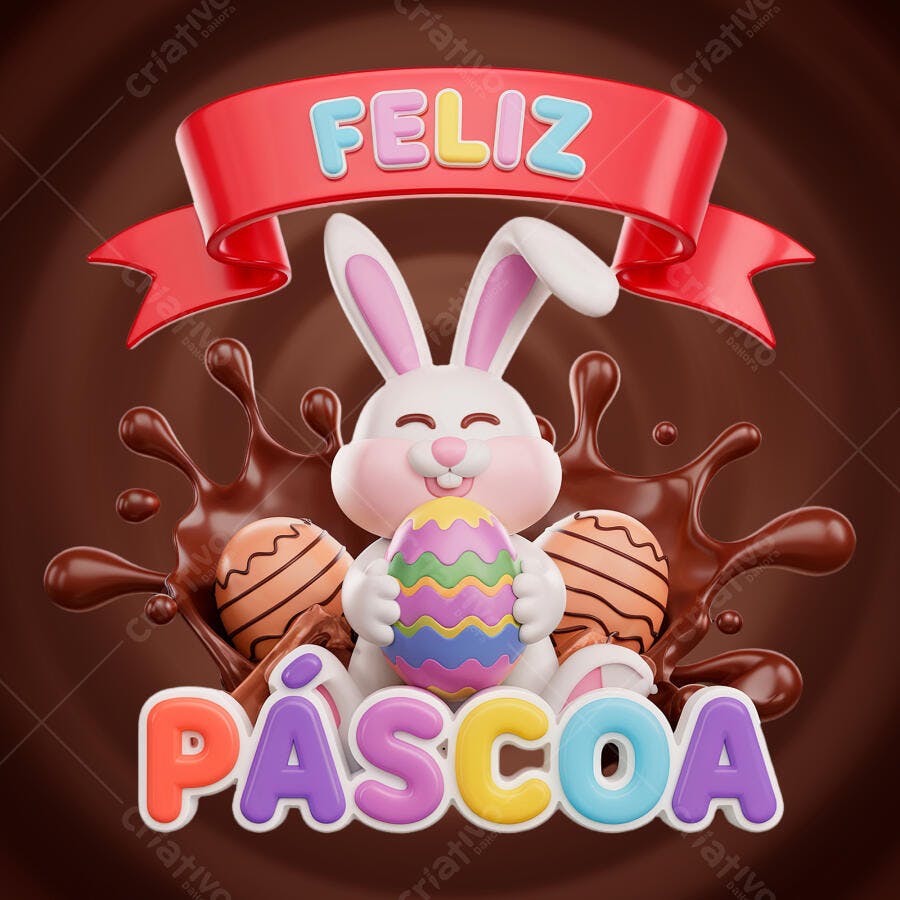 Arte Páscoa com Coelho PSD Editável