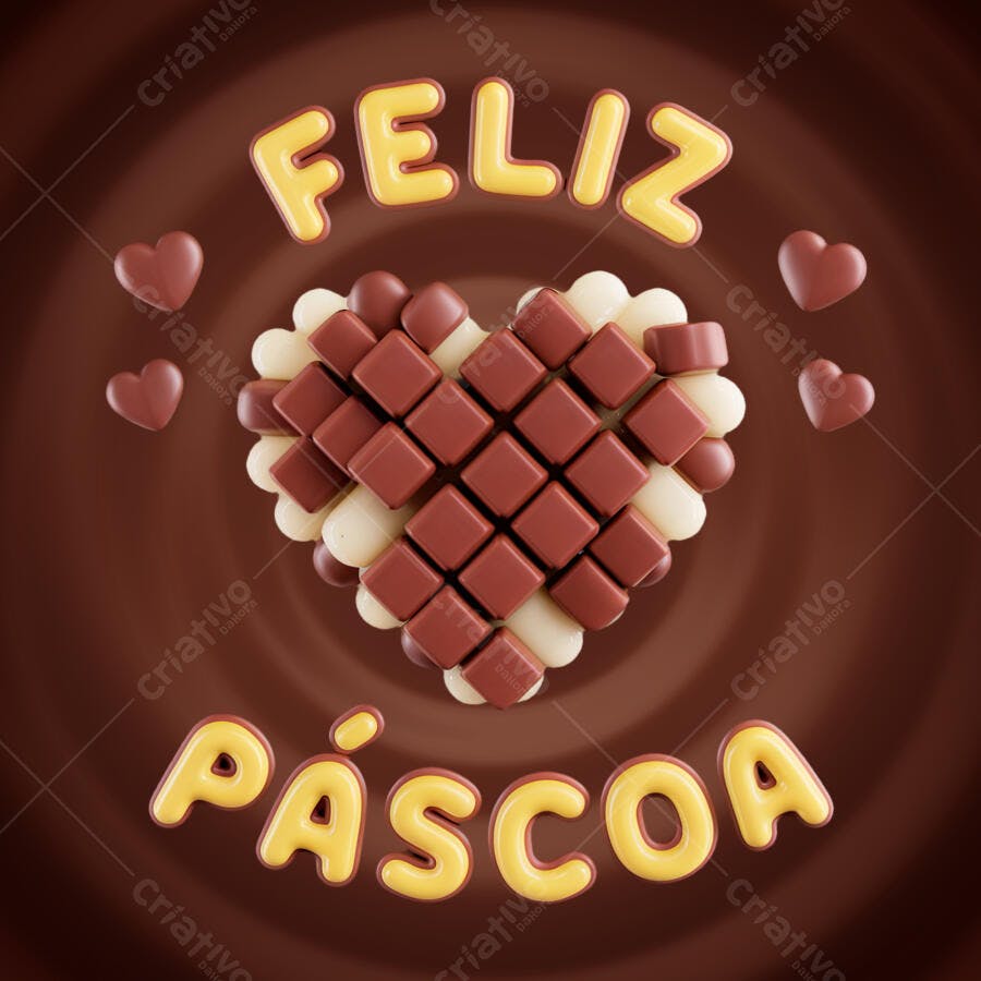 PSD para Páscoa com Coração de Chocolate Editável