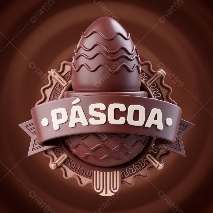 Logo Páscoa Ovo de Chocolate PSD Editável