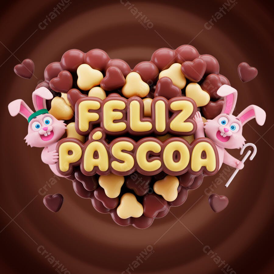 Arte Páscoa com Coelhos PSD Editável