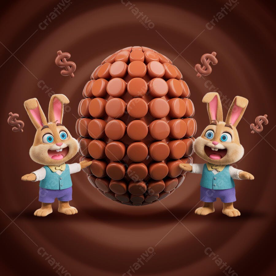 Banner Páscoa com Coelho e Ovo de Chocolate PSD Editável
