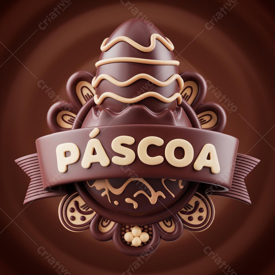 Logo Páscoa em Chocolate PSD Editável