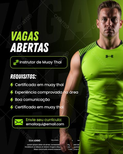 Vagas abertas Academia Social Media PSD Editável