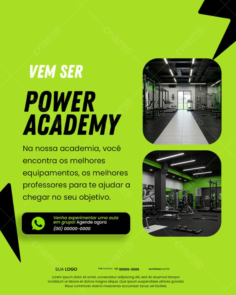 Vem ser Power Academy Social Media PSD Editável
