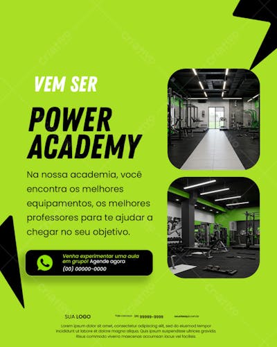 Vem ser Power Academy Social Media PSD Editável