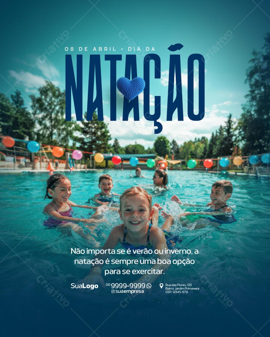 Flyer Dia da Natação 08 de Abril PSD Editável