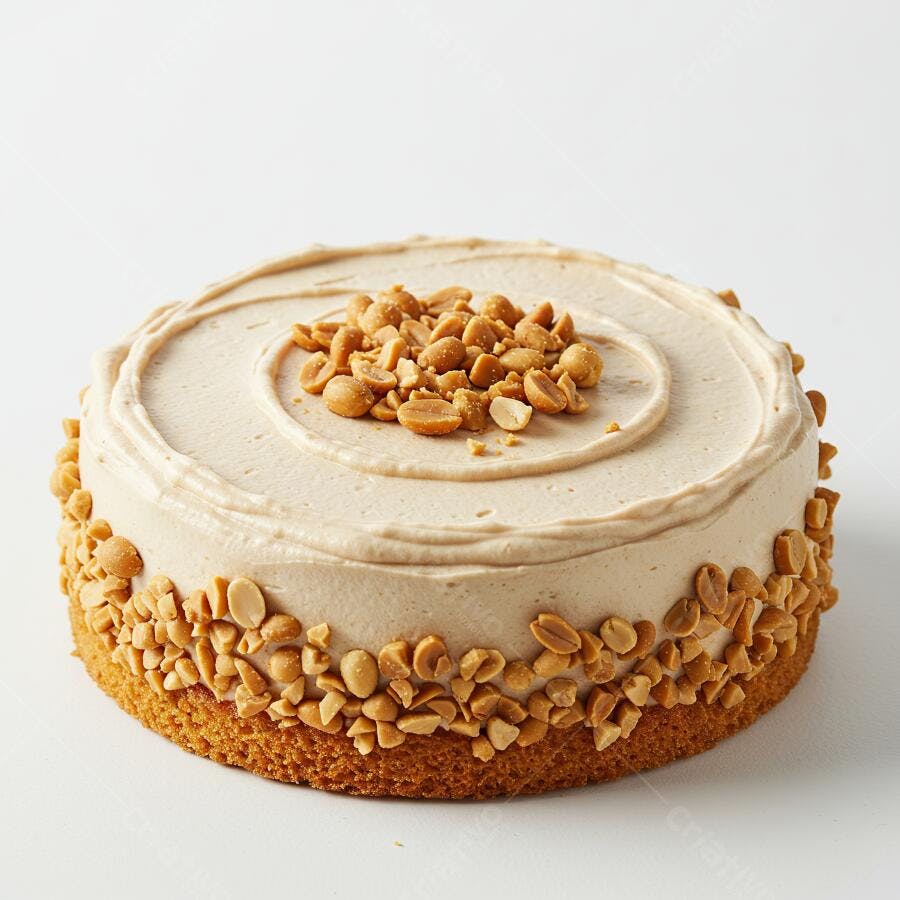 Bolo de amendoim cremoso com cobertura de amendoim