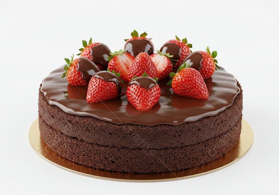 Bolo de chocolate com morangos