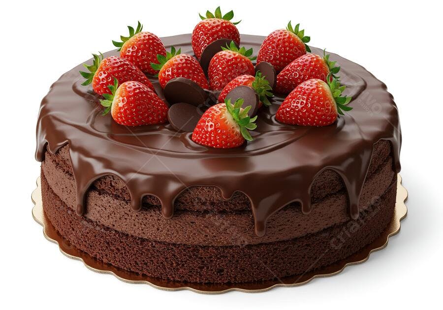 Bolo de chocolate com morangos frescos
