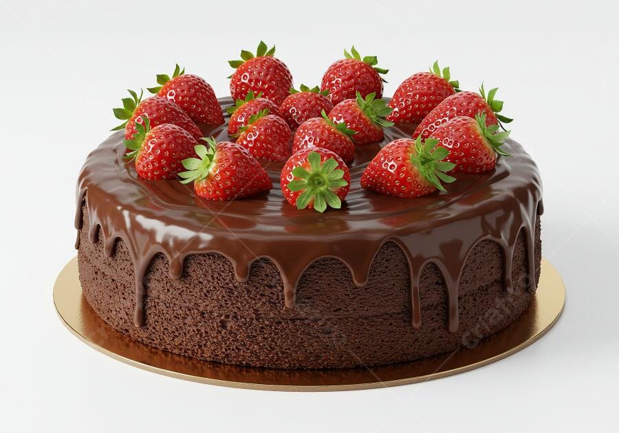 Bolo de chocolate com morangos frescos