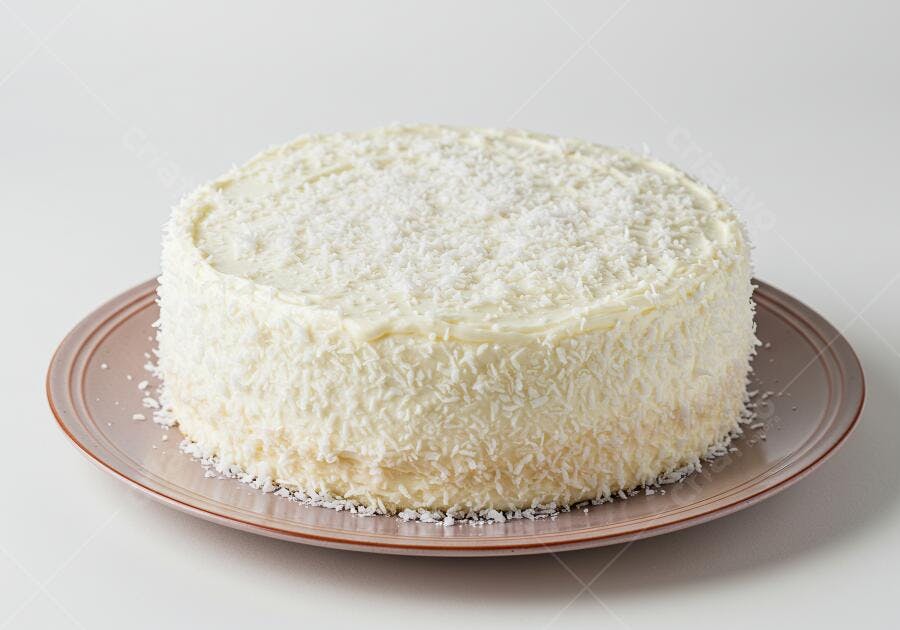 Bolo de coco cremoso em prato bege