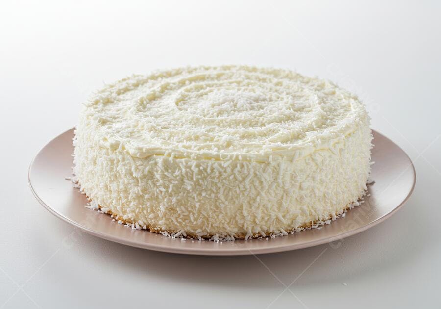 Bolo de Coco Cremoso em Prato Rosa