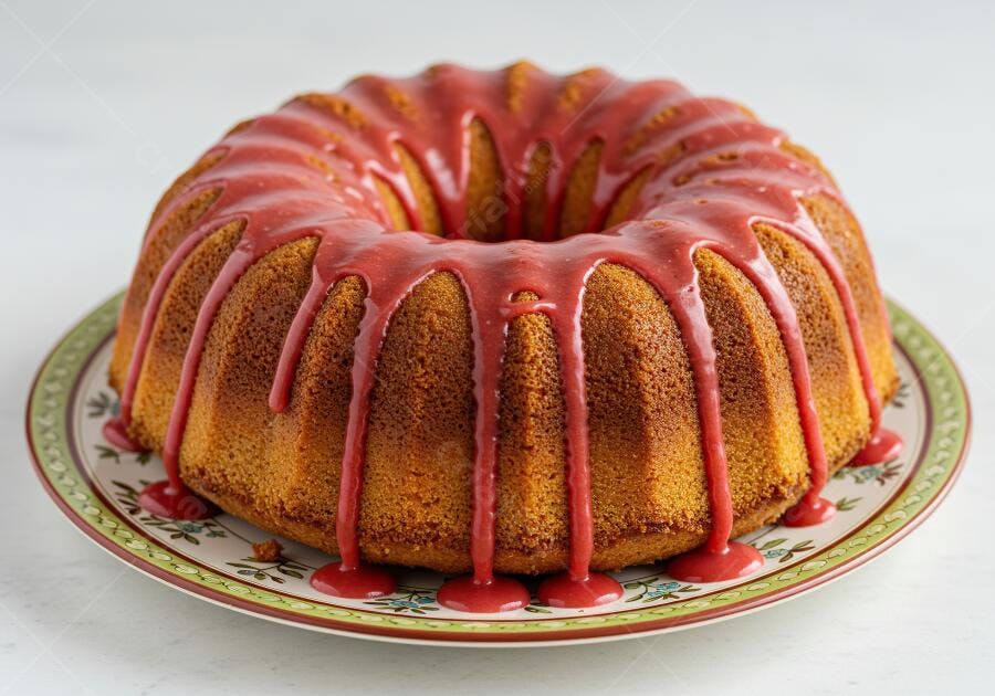 Bolo de Fubá com Calda de Frutas Vermelhas