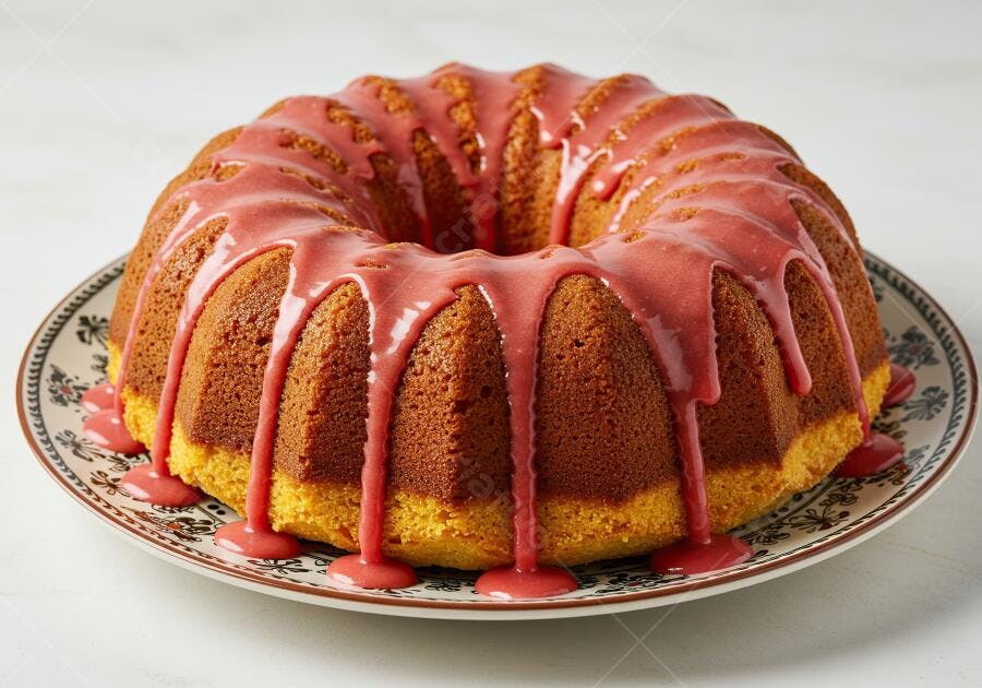Bolo de laranja com cobertura rosa