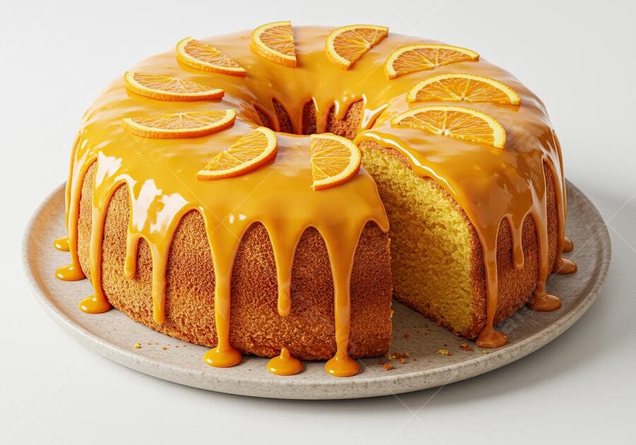 Bolo de laranja glaciado fatiado