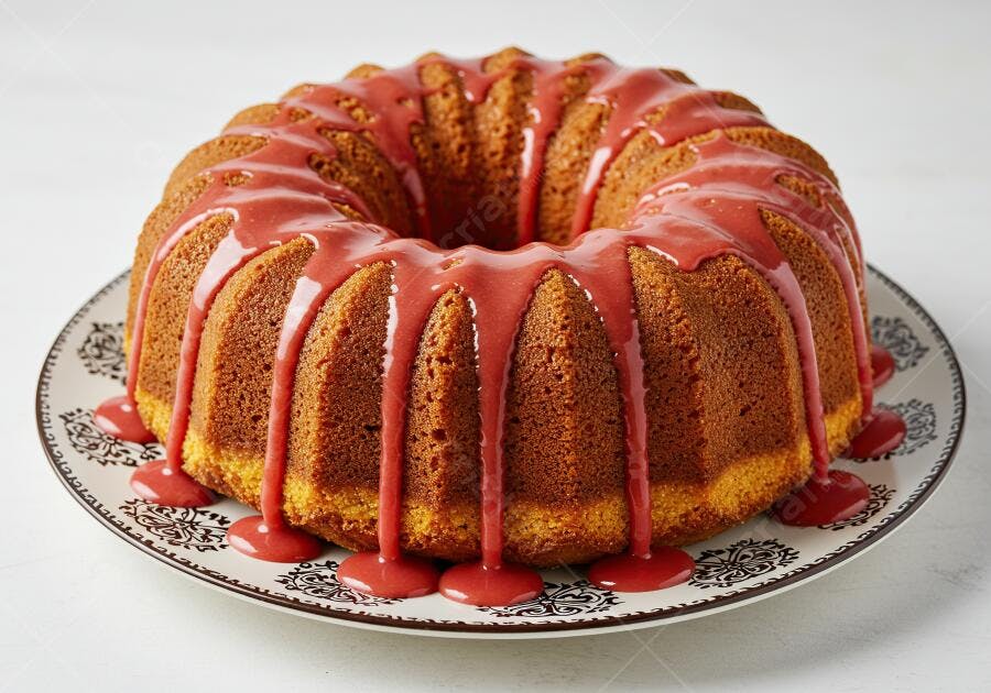 Bolo de Fubá com Calda Rosa