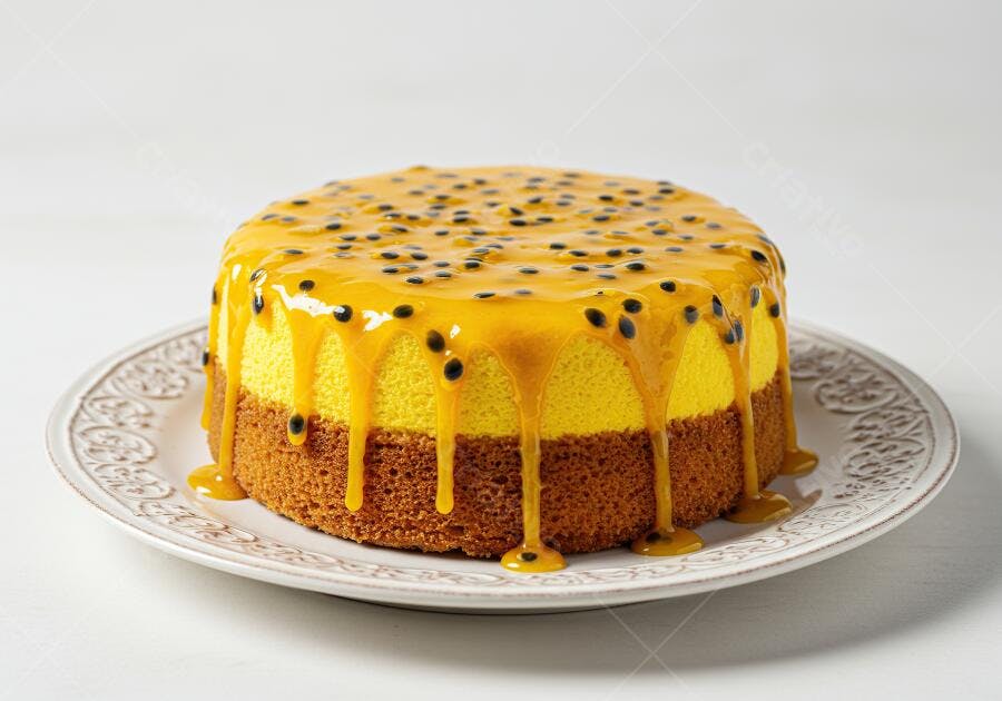 Bolo de Maracujá cremoso com cobertura brilhante