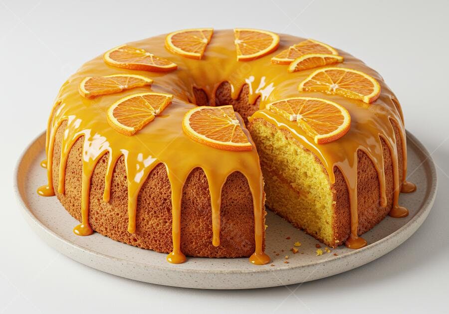 Bolo de laranja com cobertura cremosa