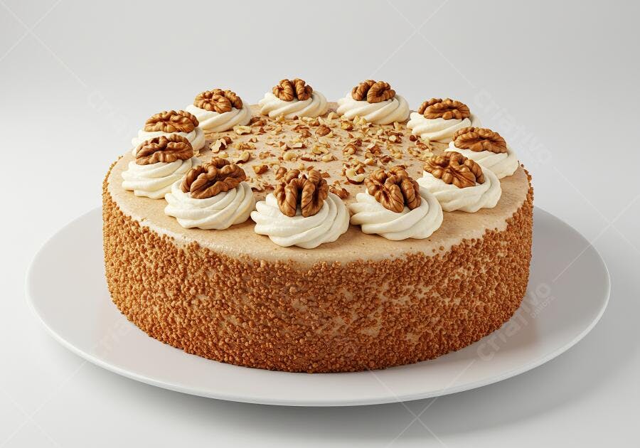 Bolo de nozes com chantilly e cobertura crocante