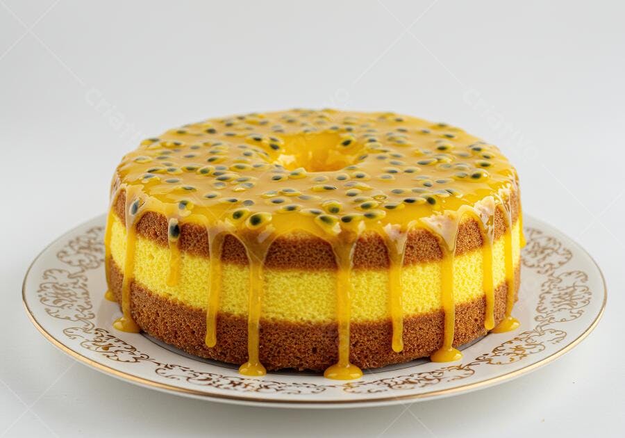 Bolo de maracujá decorado com calda