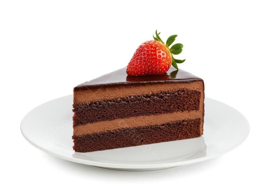 Fatia de bolo de chocolate com morango