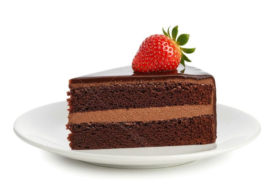 Fatia de bolo de chocolate com morango