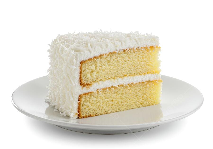 Fatia de bolo de coco e baunilha