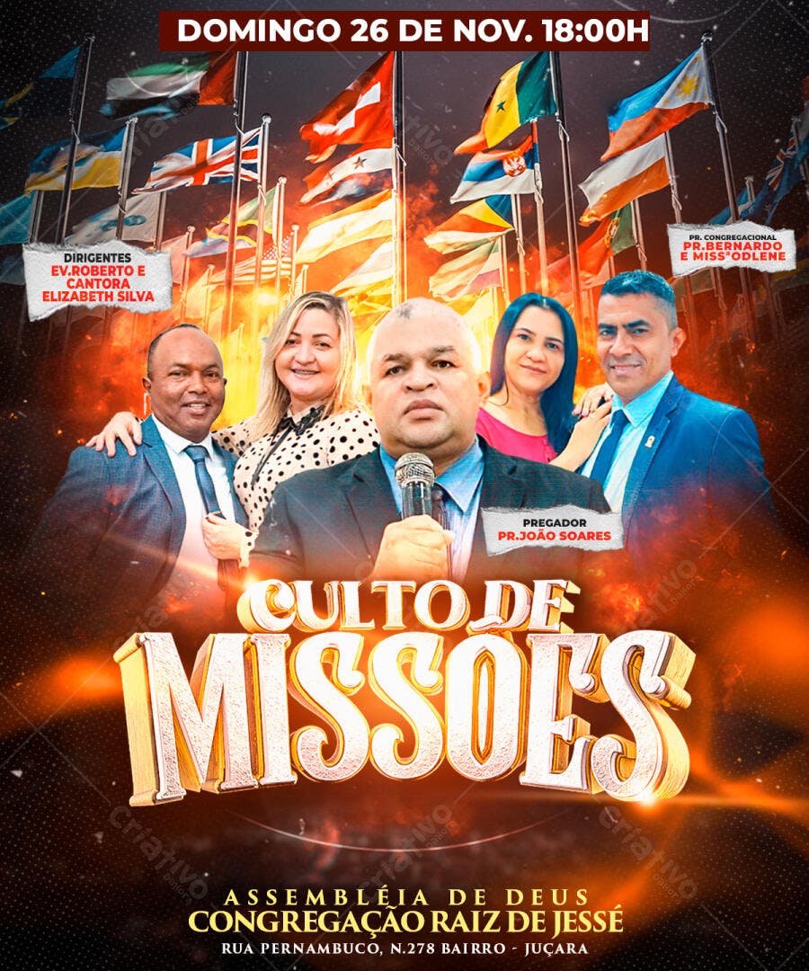 Flyer para Culto de Missões 26 de Novembro PSD Editável