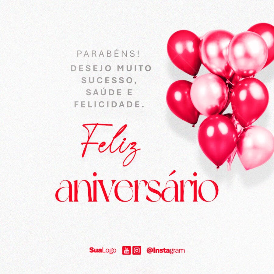 Postagem de Aniversário com Balões PSD Editável